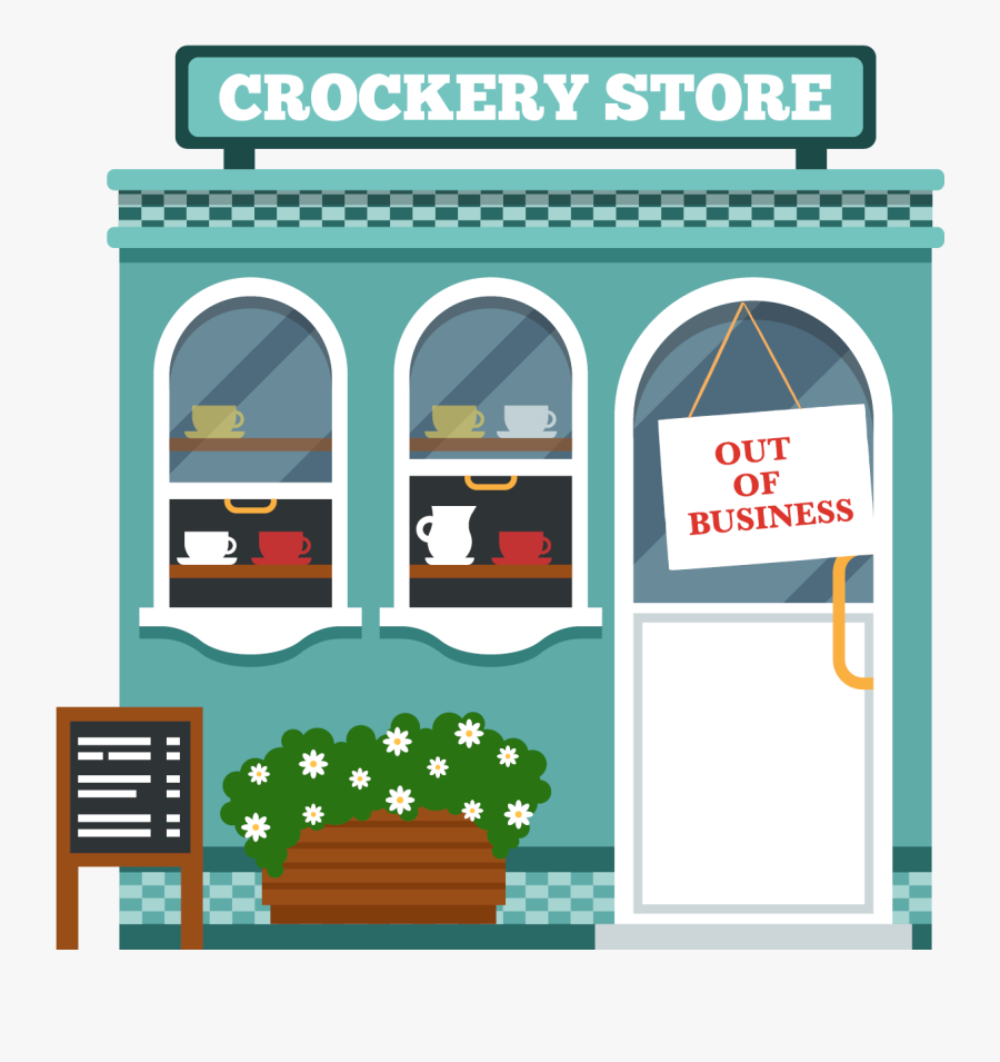 Graphic Of Storefront With Out Of Business Sign, Transparent Clipart