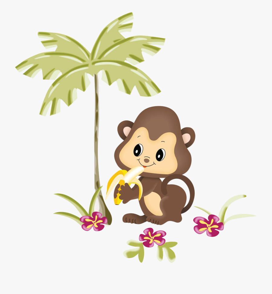 Chimpanzee Ape Monkey Cartoon - Monkey Eating Banana At Tree, Transparent Clipart