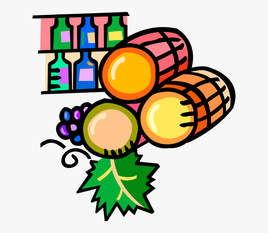 Vector Illustration Of Wine Barrel Cask With Harvested, Transparent Clipart