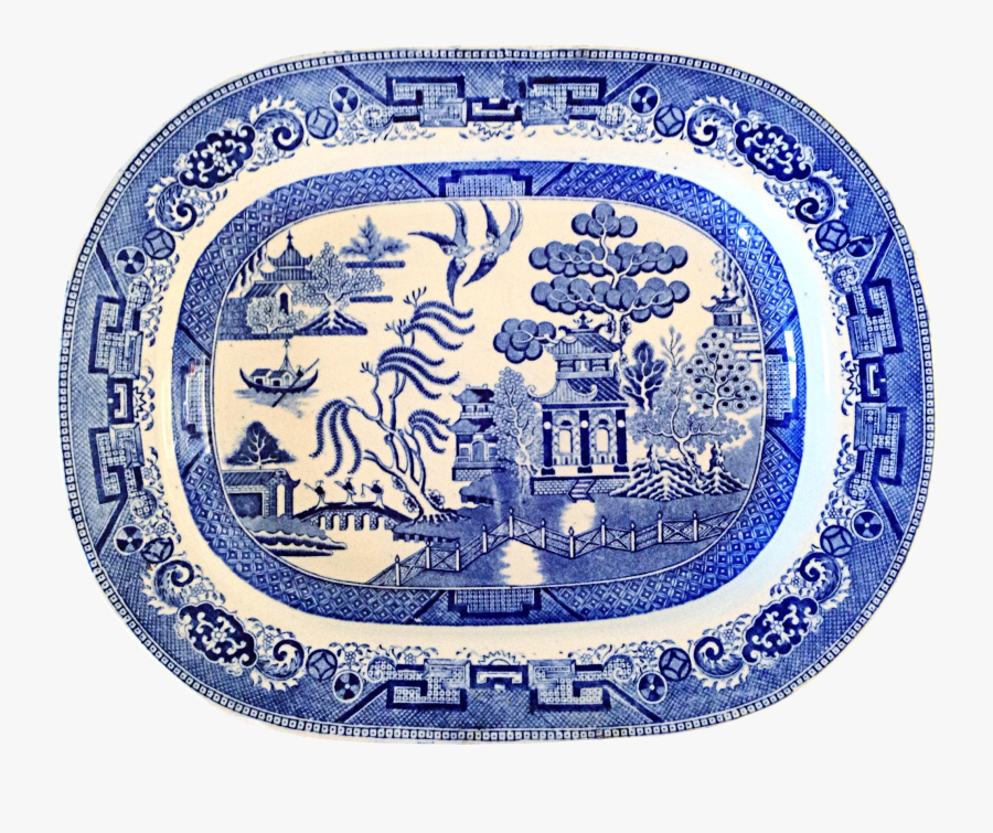 English Blue Willow Chinoiserie Serving Platter - Blue And White Porcelain, Transparent Clipart