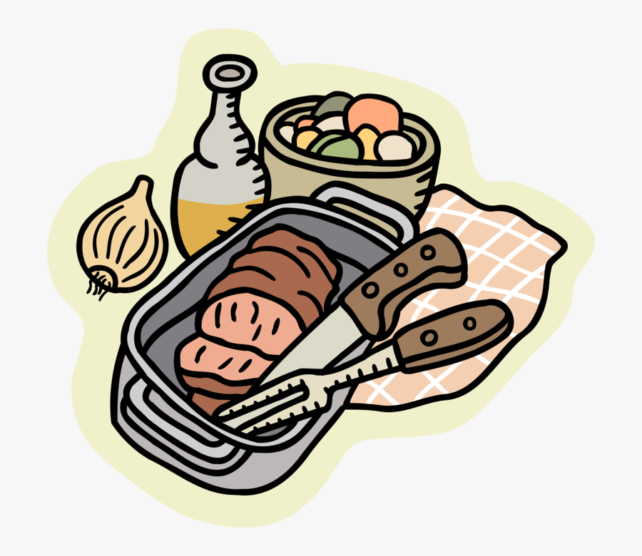 Vector Illustration Of Meatloaf Dinner In Cooking Pan, Transparent Clipart