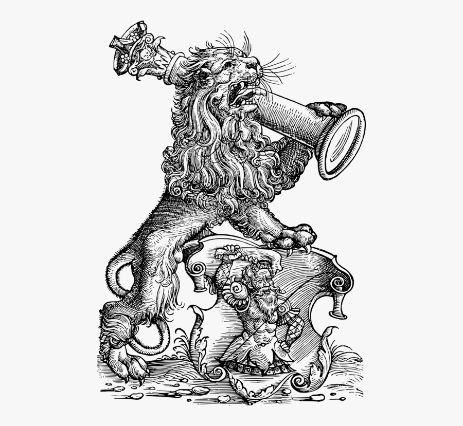 Line Art,style,art - Medieval Wood Engraving Lion, Transparent Clipart