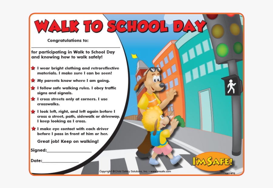 6 1362 Walk To School Award Certificate K 2 - School Bus Safe Rider Certificate, Transparent Clipart