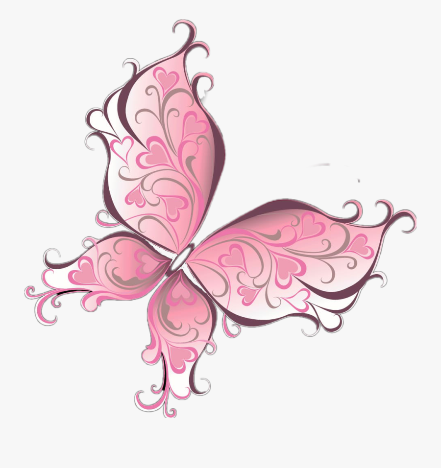 #pink #butterfly #hearts #girly #wings #features #artistic - Transparent Clipart Transparent Background Pink Butterfly, Transparent Clipart