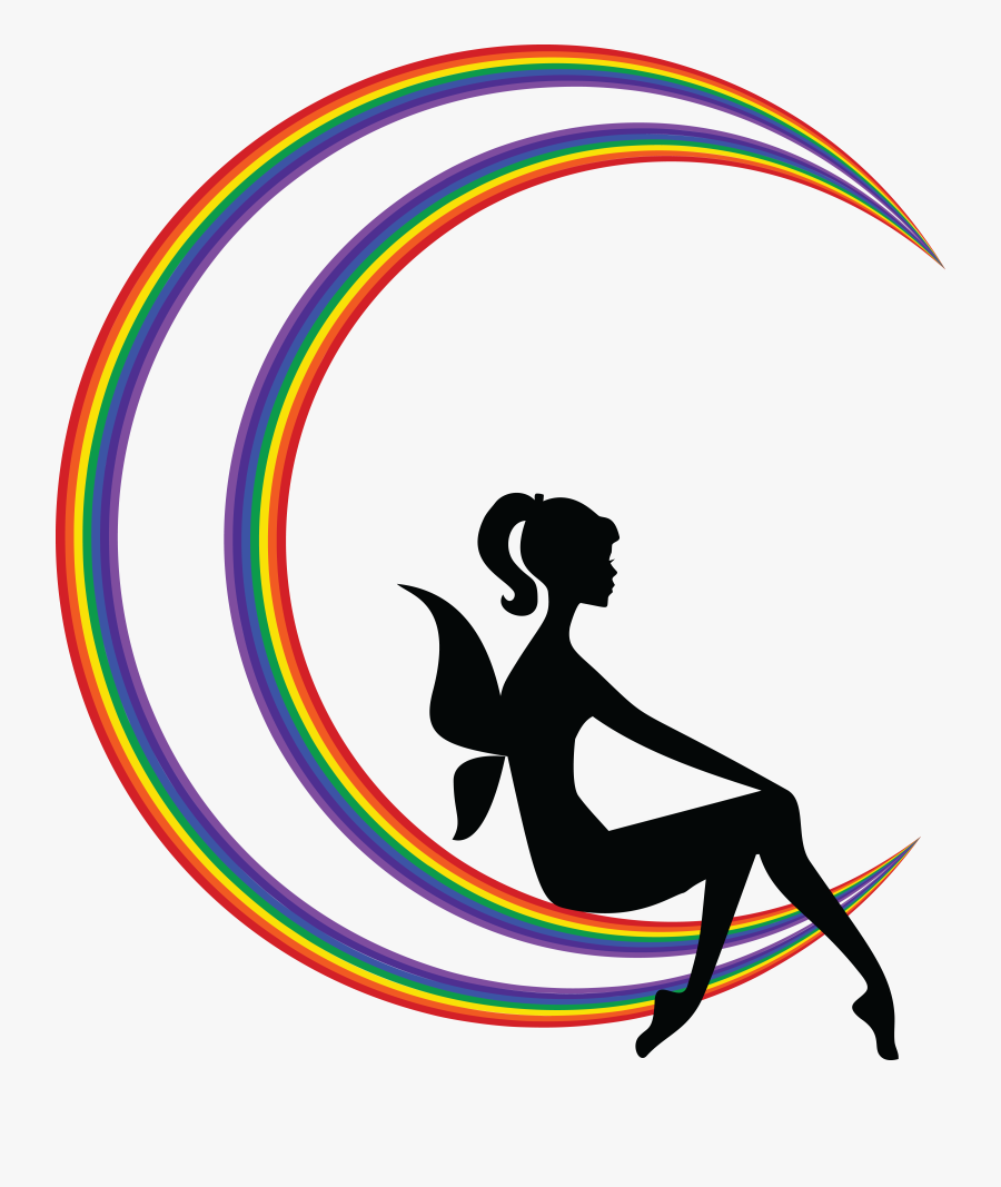 Free Clipart Of A Black Silhouetted Female Fairy Sitting - Crescent Moon With Fairy, Transparent Clipart
