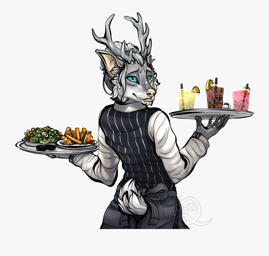 Wolf-deer Waitress - Cartoon, Transparent Clipart
