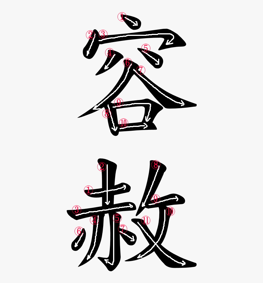 Kanji Stroke Order For 容赦 Graphic Design Free Transparent Clipart Clipartkey