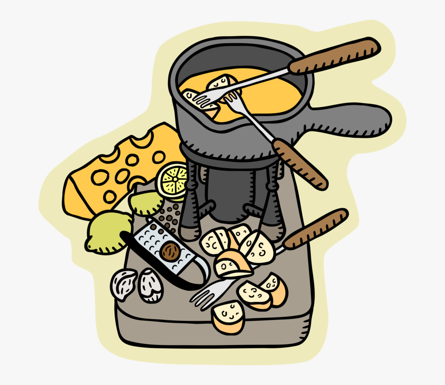 Vector Illustration Of Fondue Of Melted Cheese Served , Free