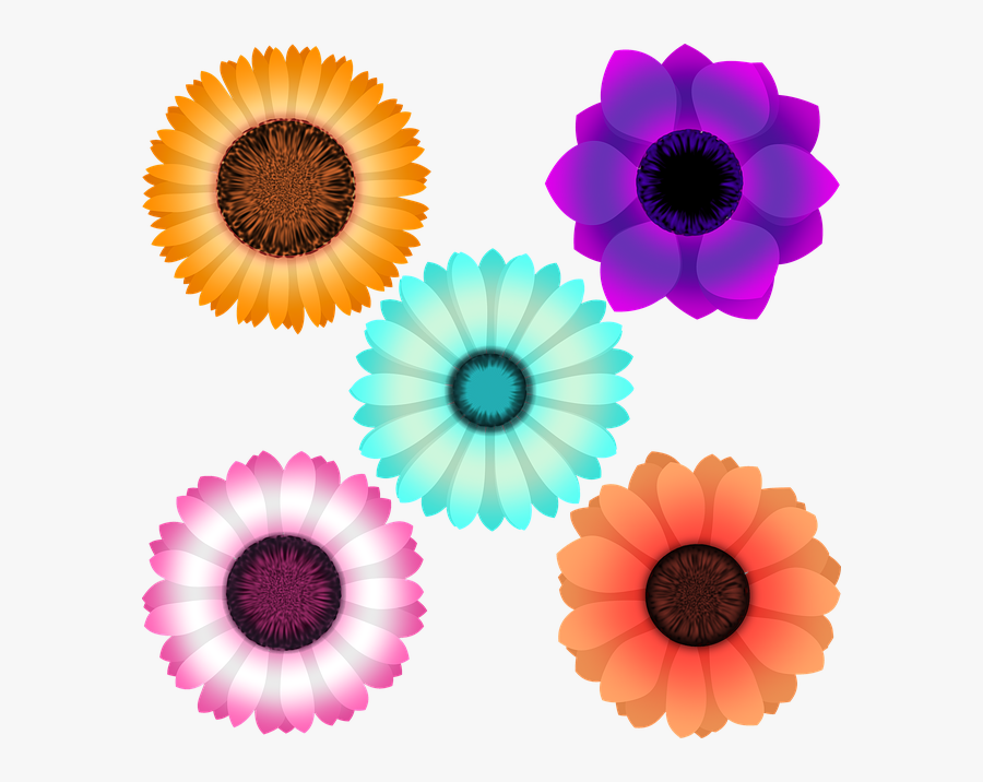 Flowers, Daisy, Sunflower, Gerbera, Clematis, Dahlia - Design For Scrapbook Clipart Png, Transparent Clipart