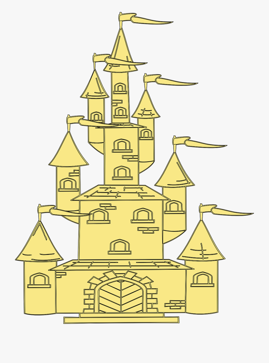 Castle, Towers, Flags, Golden, Asian, Fairy, Fantasy - Cartoon, Transparent Clipart