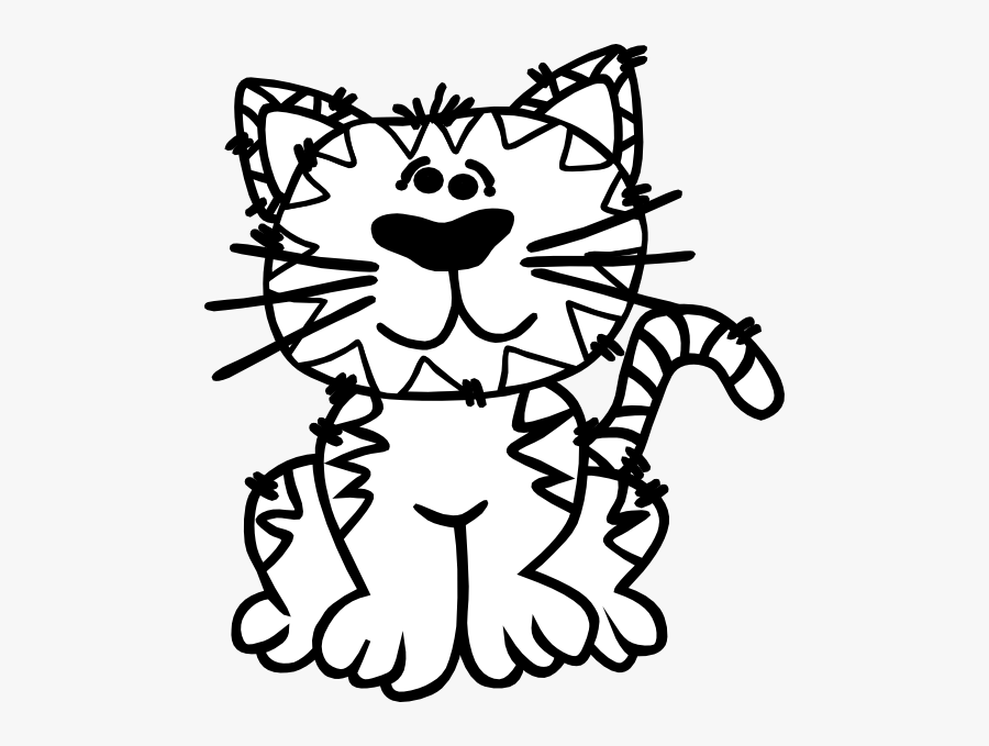 Cartoon Cat Sitting Outline Clip Art At Clker Com - Striped Cat Coloring Pages, Transparent Clipart