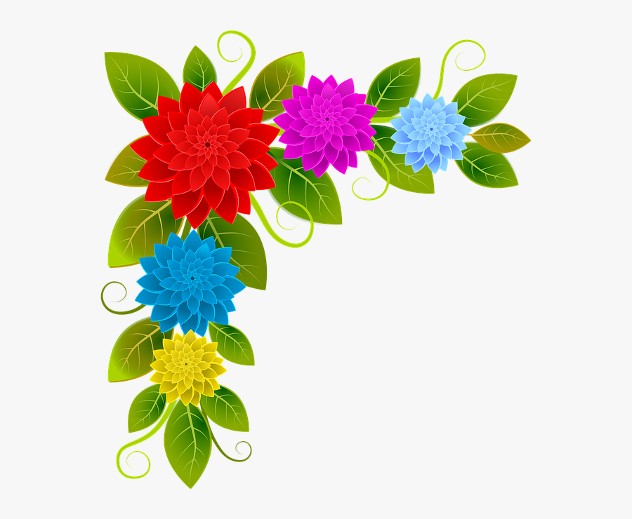 Flowers, Floral, Dahlias, Spring, Corner, Frame - Flower Corner Design Png, Transparent Clipart