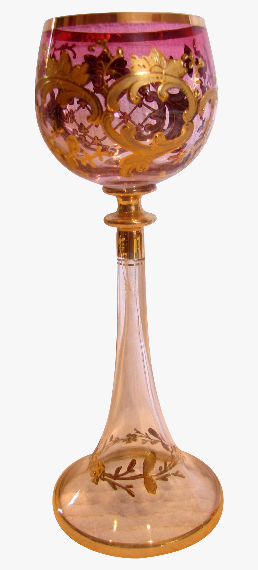 Bohemian Moser Art Glass Wine Goblet 8” Clear Crystal - Wine Glass, Transparent Clipart