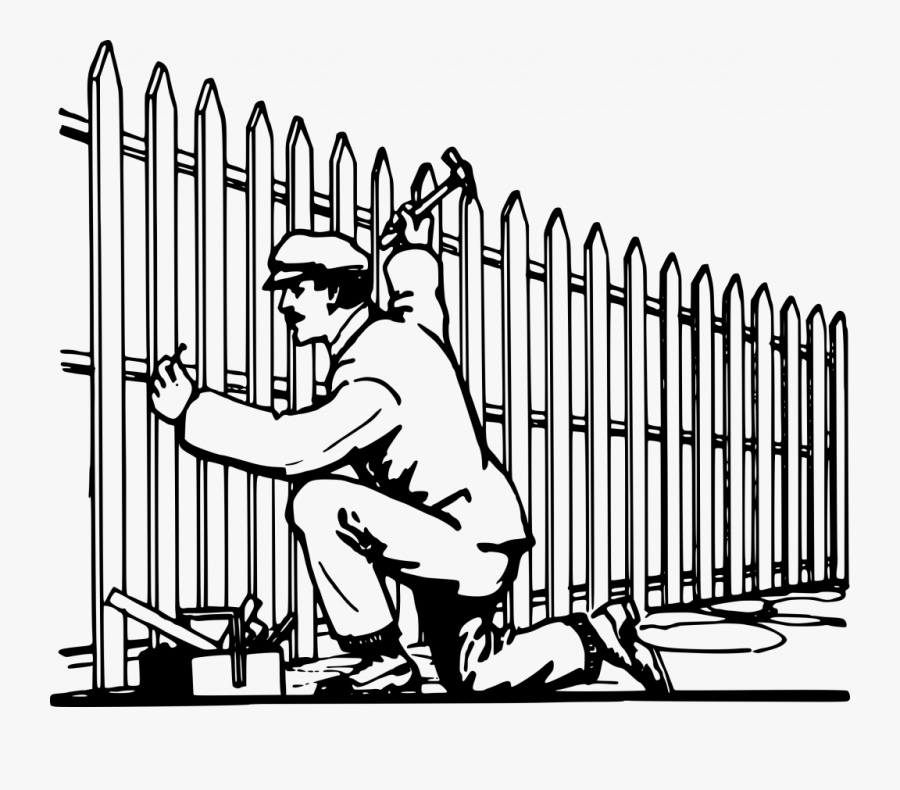 Man Fixing A Fence, Transparent Clipart