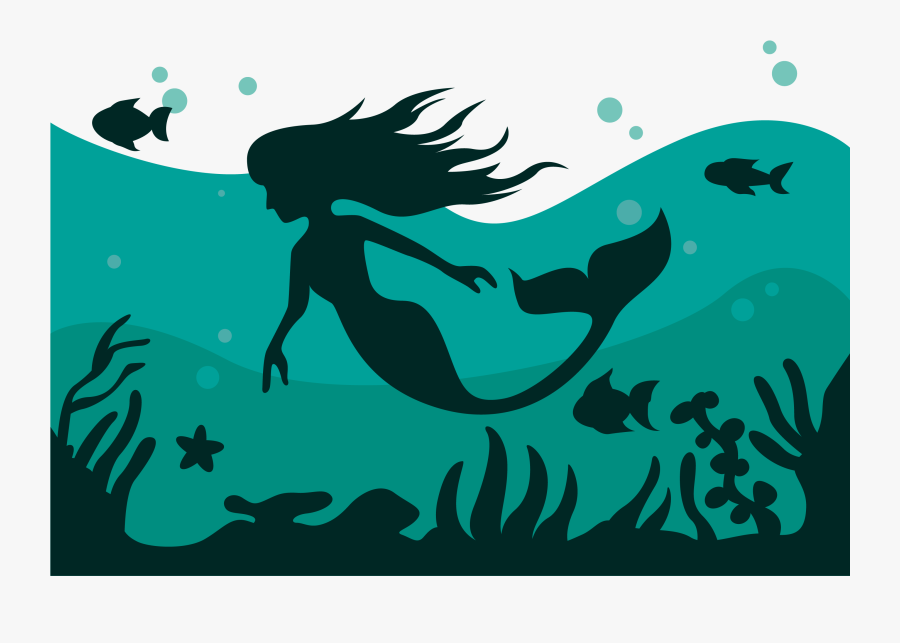 Vector Outline Undersea Mermaid Png Download - Mermaid Silhouette, Transparent Clipart