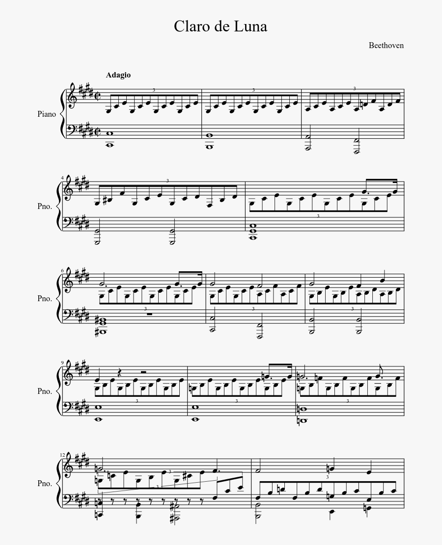 Claro De Luna Sheet Music Composed By Beethoven 1 Of - Come Home One Republic Piano Sheet Music, Transparent Clipart