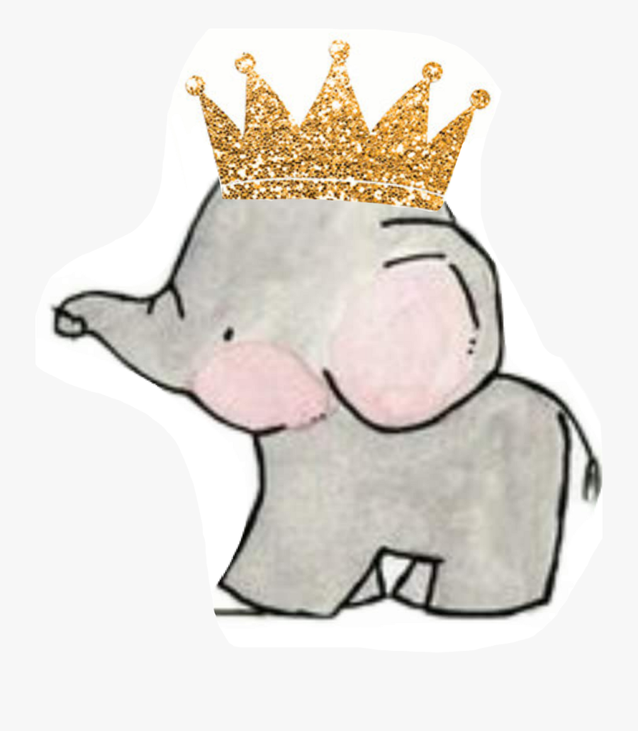 Gold Glitter - Elephant With Crown Cartoon, Transparent Clipart
