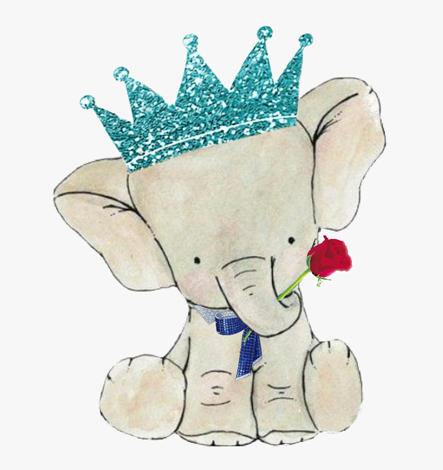 #elephant #family #bow #boy #crown #glitter #flower - Cartoon Elephant With Crown, Transparent Clipart