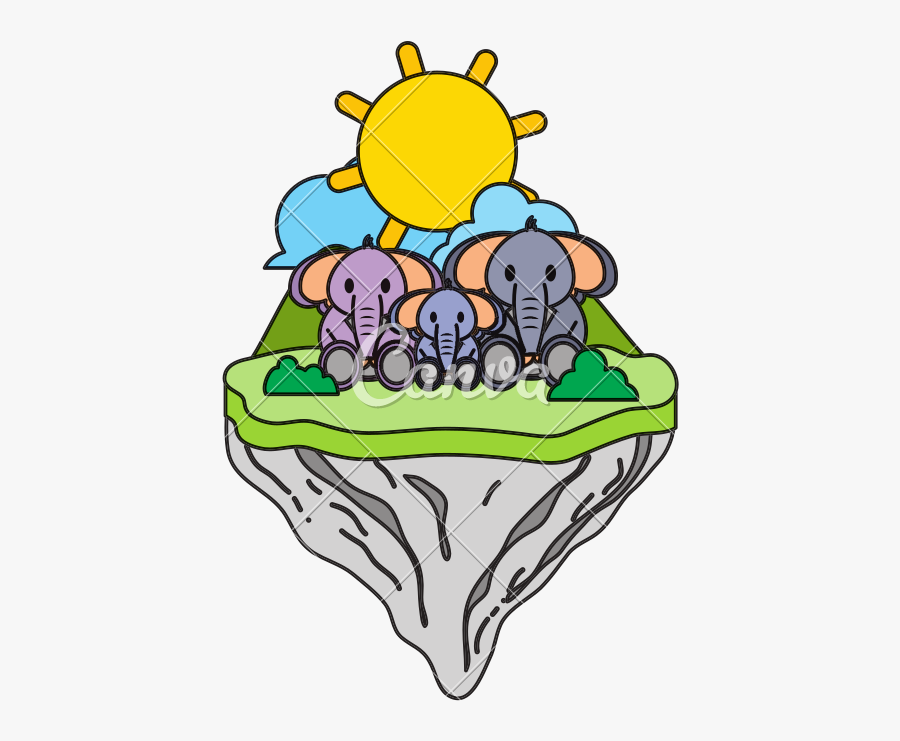 Color Family Elephant Animal In Float Island - Illustration, Transparent Clipart