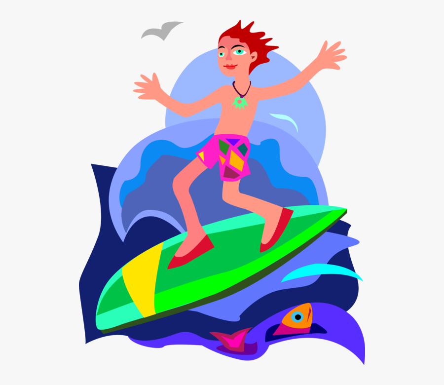 Picture Free Stock Surf Vector Wave Illustration - Clip Art Of Boy Surfing, Transparent Clipart