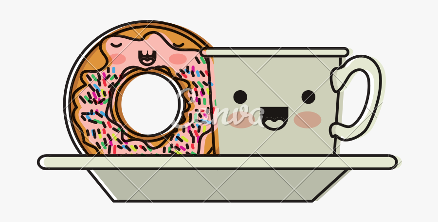 Coffee Clip Donut - Una Dona Y Un Cafe Kawaii, Transparent Clipart