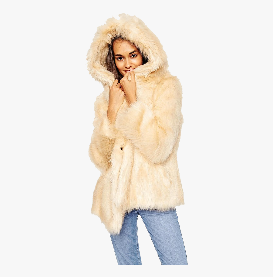 Fur Coat Transparent Images Png - Coat With Oversized Hood Vintage Faux Fur Beige, Transparent Clipart