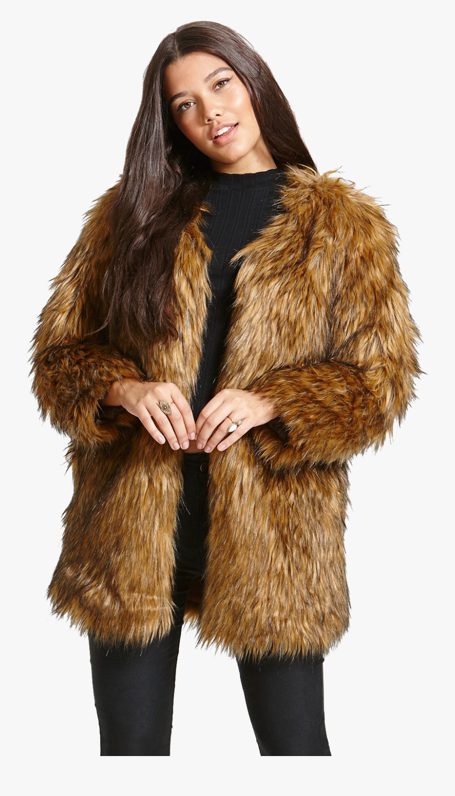 Faux Fur Coat Png Image - Brown Faux Fur Coat For Women, Transparent Clipart