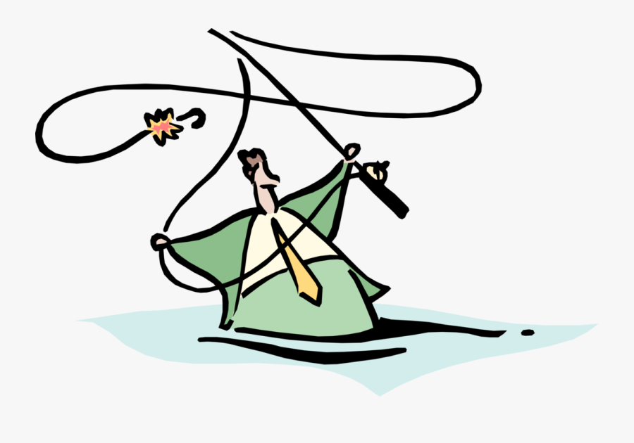 Vector Illustration Of Businessman Fly Fisherman Angler - Clip Art, Transparent Clipart