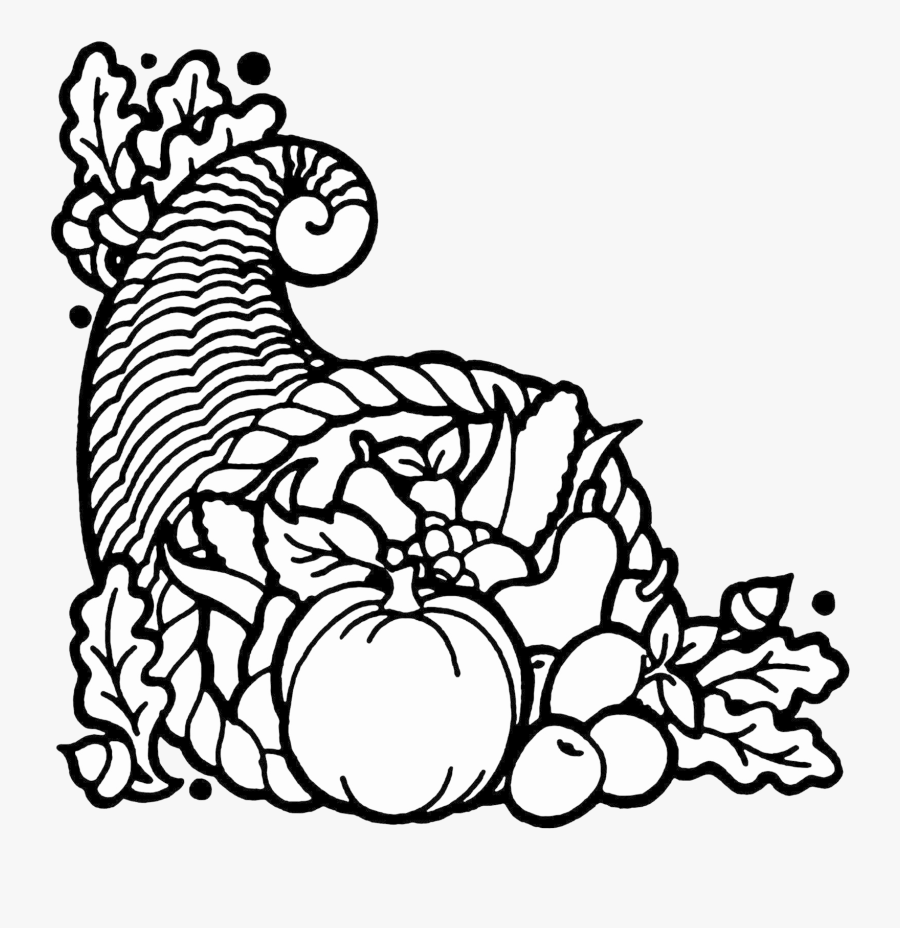 Cornucopia Thanksgiving Black And White Transparent - Cornucopia Clipart Black And White, Transparent Clipart
