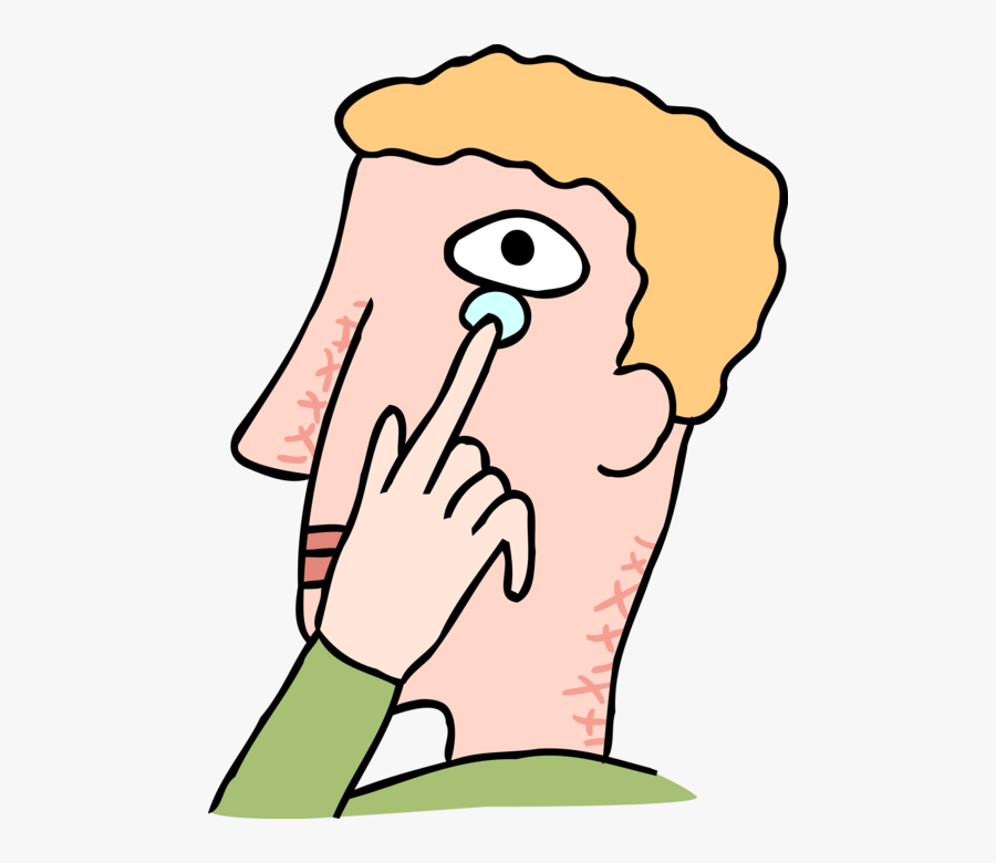Vector Illustration Of Finger Putting In Contact Lens - Putting Contact Lens Cartoon, Transparent Clipart