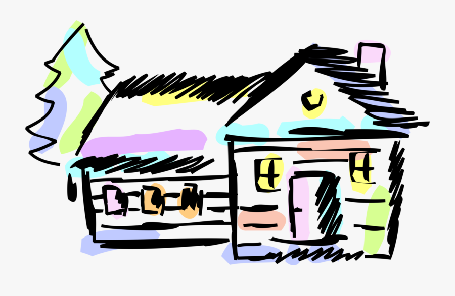 Vector Illustration Of Country Cottage Cabin House, Transparent Clipart