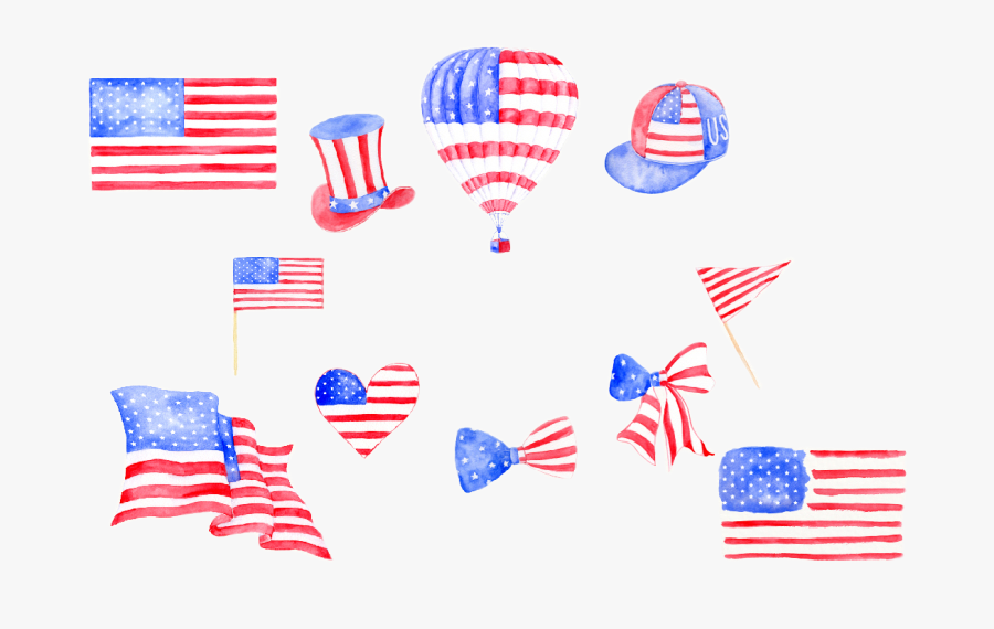 #watercolor #flags #independanceday #balloon #hat #flags - Flag Of The United States, Transparent Clipart