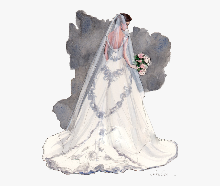 571 X 702 5 - Back Wedding Dress Drawing, Transparent Clipart