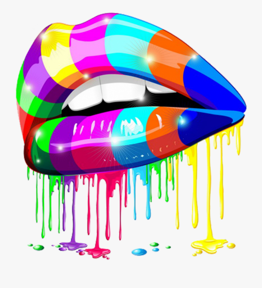 #psychedelic ##lip #art #colorful #sticker - Colorful Dripping Lips Png, Transparent Clipart