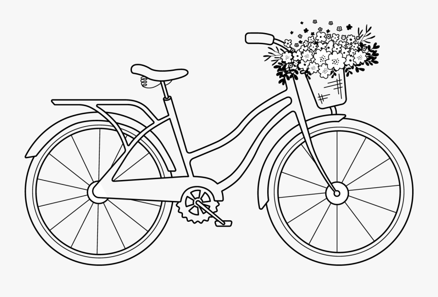 Vintage Bike With Flowers Digi Stamp - Vintage Bicycle With Flowers Clipart, Transparent Clipart