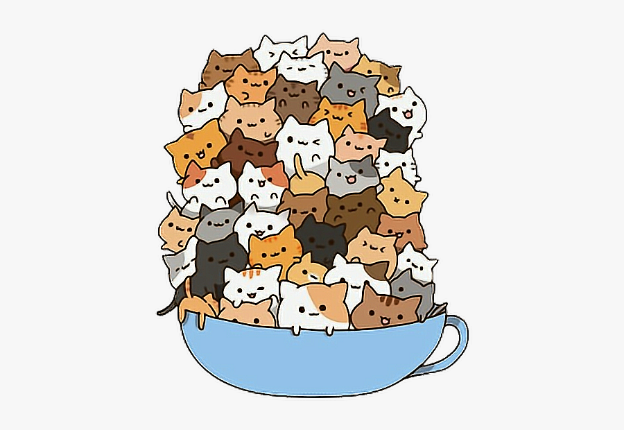 #ftestickers #cat #cats #bowl #cute #kawaii #freetoedit - Japanese Cute Cartoon Cat, Transparent Clipart