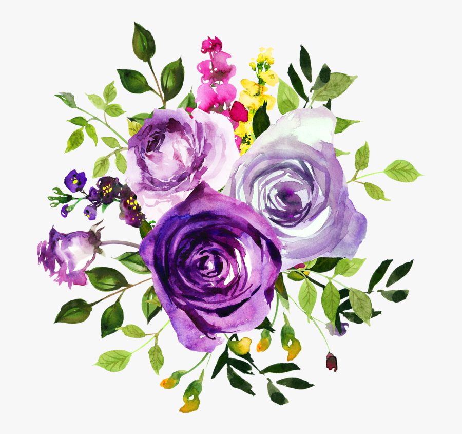 Three Flowers Illustration Flower Purple Watercolor - Purple And Yellow Flowers Png, Transparent Clipart