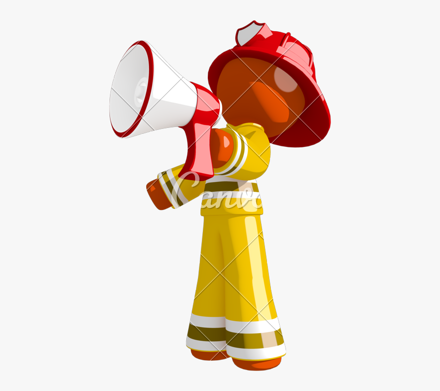 Orange Man Firefighter Announcing - Cartoon, Transparent Clipart