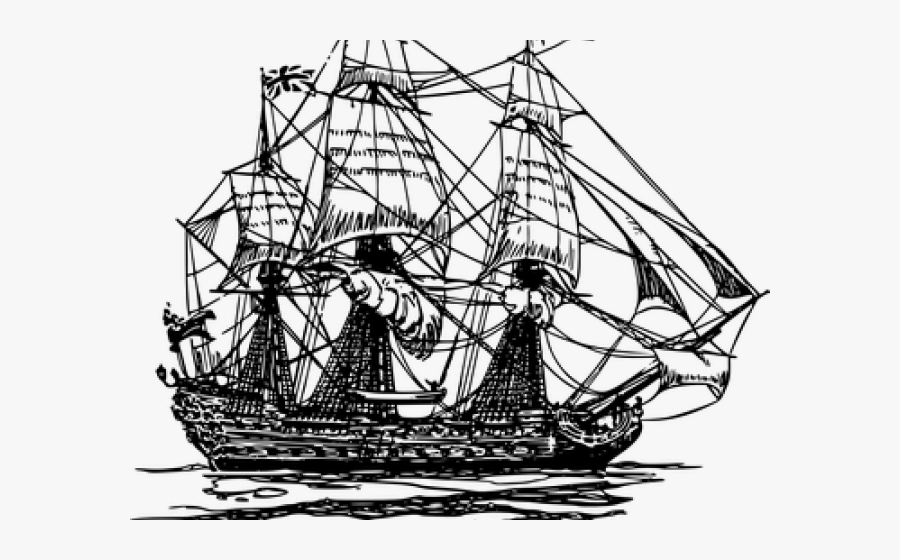 Black And White Pirate Ship, Transparent Clipart