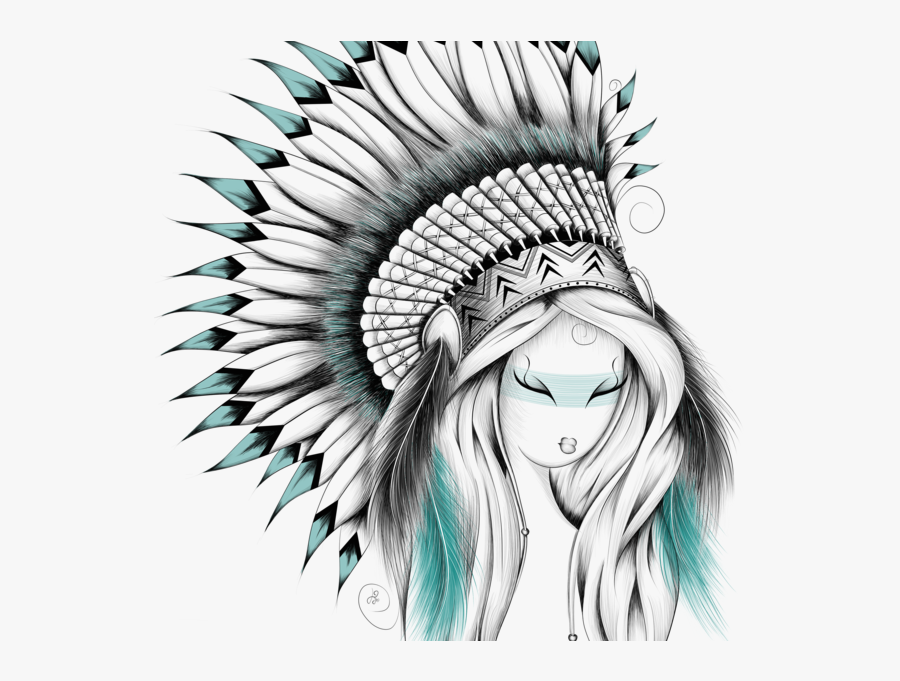 Transparent Indian Headdress Clipart Black And White - Indian Headdress Drawing Step By Step, Transparent Clipart