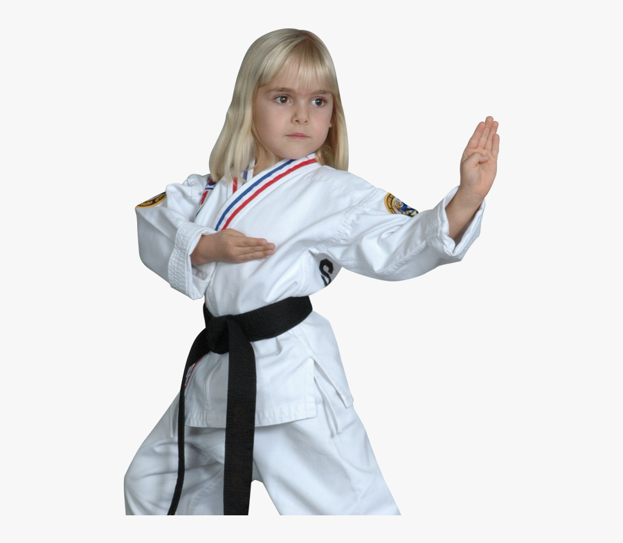 Young Girl In Karate Stance - Taekwondo Black Belt Girl, Transparent Clipart