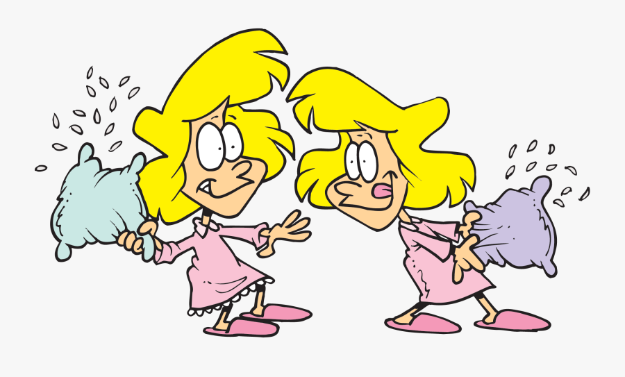 Twins Clipart Identical - Girls Pillow Fight Cartoon, Transparent Clipart