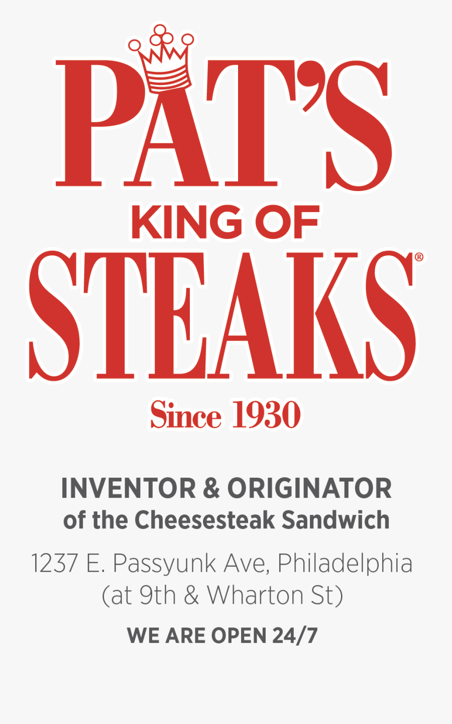 Logowaddress2 - Pat's King Of Steaks Logo, Transparent Clipart