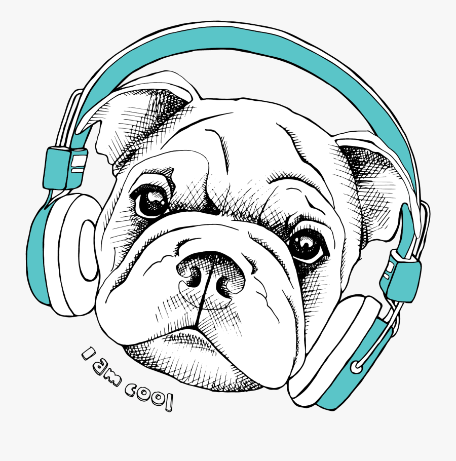 French Bulldog Shar Pei - Pug With Headphones, Transparent Clipart