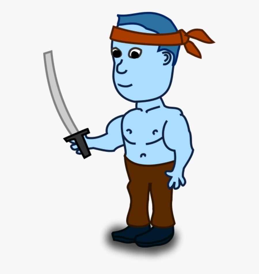 Man Holding Sword And Wearing Head Band - Cartoon Character With A Sword, Transparent Clipart