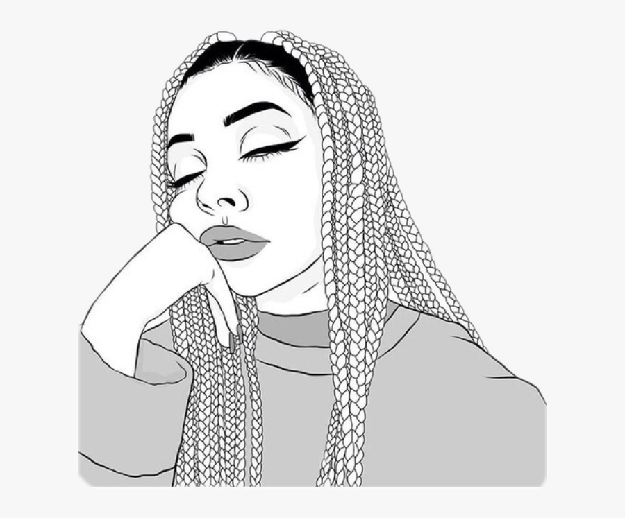 #outlinetumblr #girl #braids #boxbraids #cute #girly - Drawing Of Black Girl With Braids, Transparent Clipart