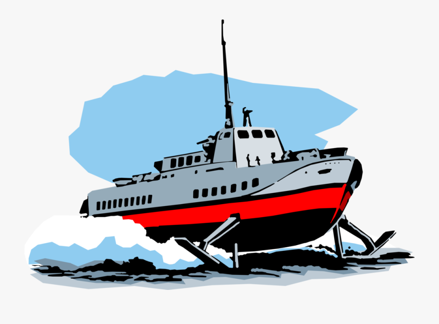 Vector Illustration Of Hydrofoil Passenger Ferry Ship - Clipart Hydrofoil Boat, Transparent Clipart