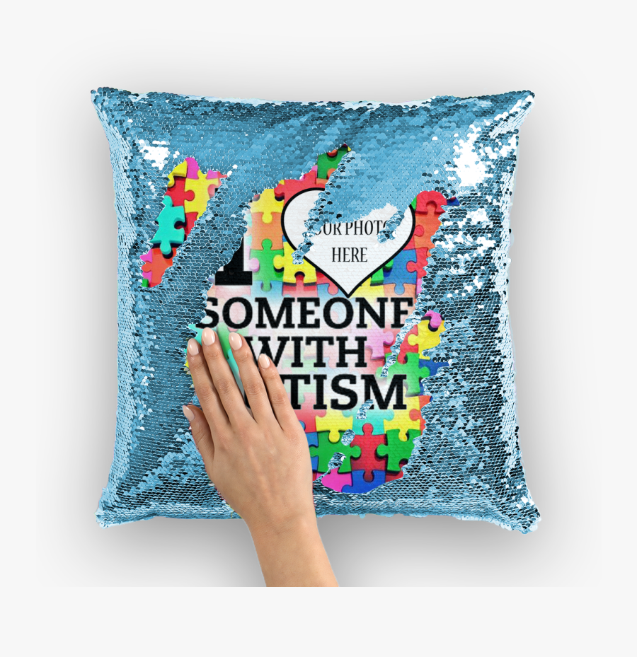 I Love Someone With Autism Personalized Sequin Pillow, - Cushion, Transparent Clipart