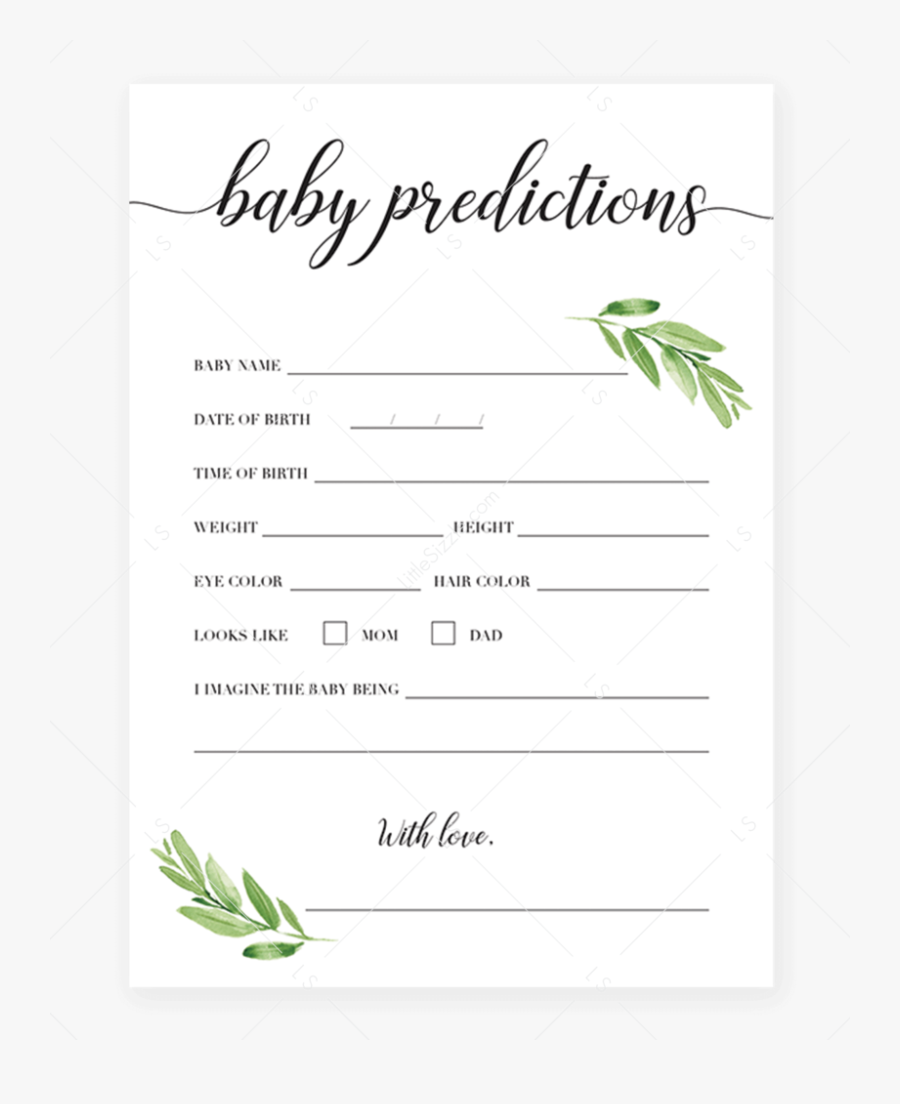 Clip Art Baby Prediction Cards Free Printable - Gender Neutral Baby Shower Printables, Transparent Clipart