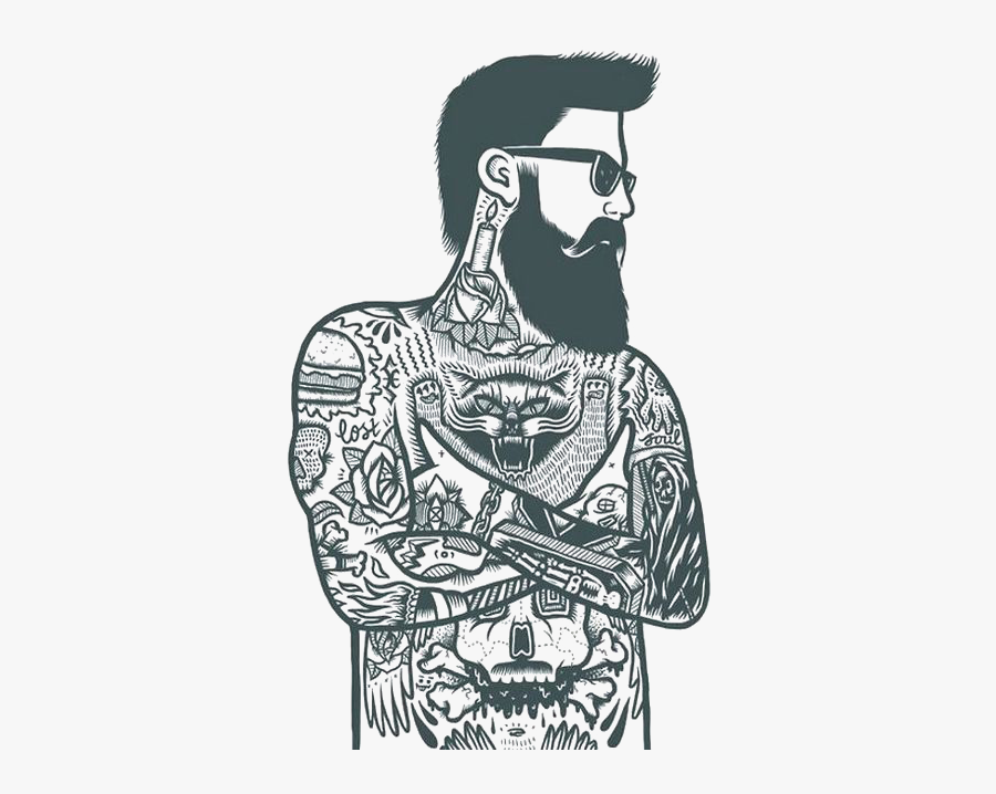 Tattoo Bearded Sleeve Artist Removal Ink Clipart - Cartoon Man With Tattoos, Transparent Clipart